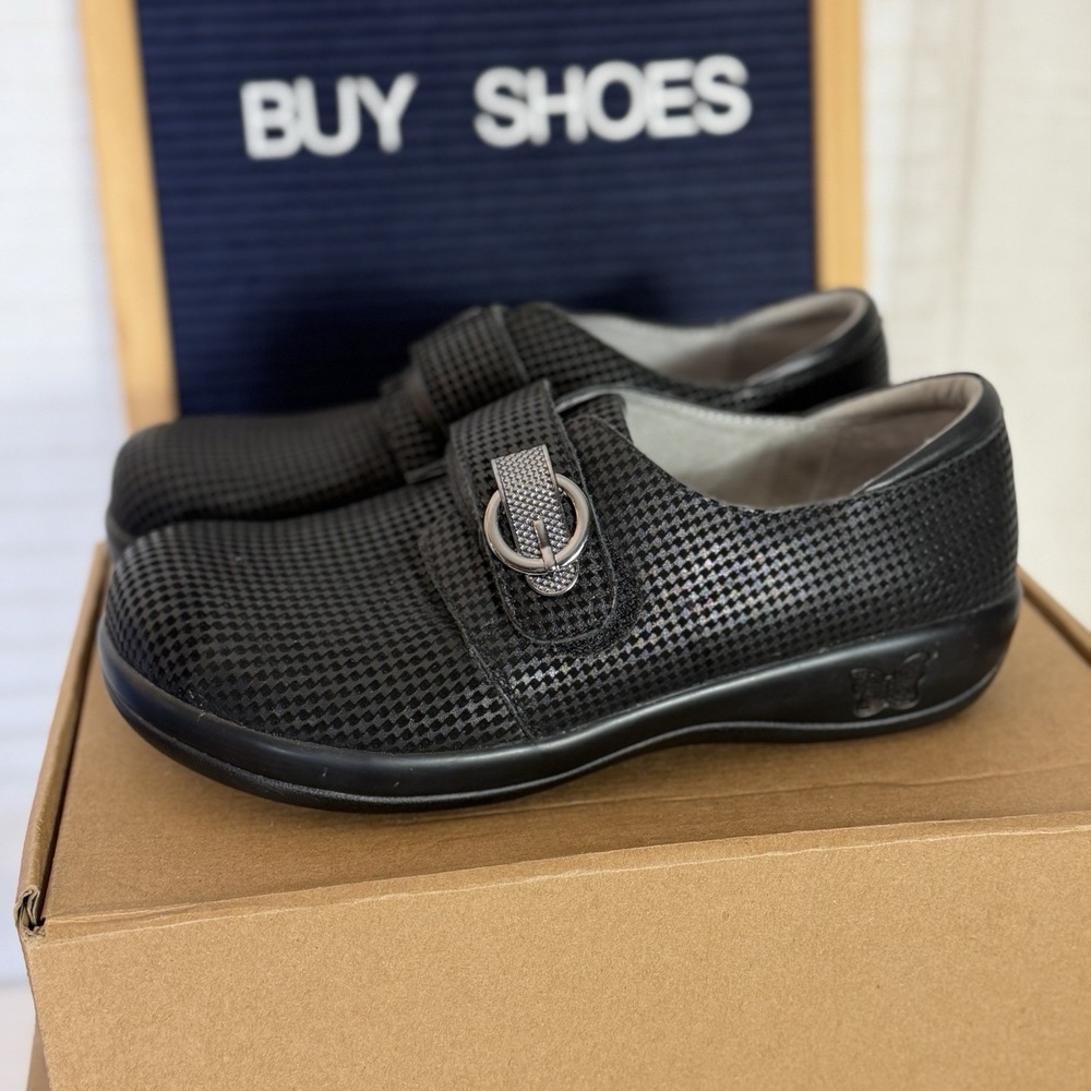 Alegria Joleen Professional Clogs Mini Houndstooth‎ Womens Size 38 Black Leather